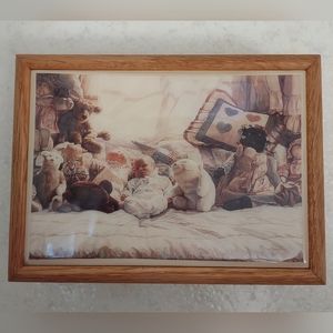 *Solid Oak - STEVE HANKS Jewelry/ Trinket Box "Things Worth Keeping" Ceramic Top